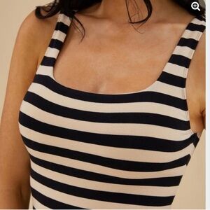 Rachel Parcell Black and Nude Striped Bodysuit